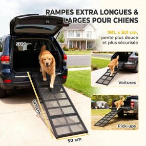 Rampa dobrável para cães em aço 191 x 50 x 4 cm, escada para cães com superfície antiderrapante, capacidade de 180 kg, preta