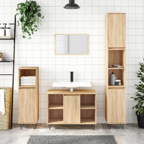 vidaXL 3 pcs conj. móveis casa banho derivados madeira carvalho sonoma