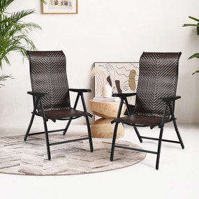 2 Cadeiras de Jardim Dobráveis Rattan Cadeiras de Vime Portáteis Altura ajustável para Varanda de Jardim Exterior 69 x 58 x 85-112 cm