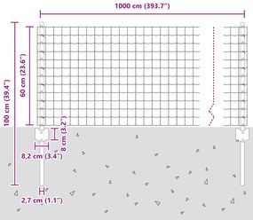 Cerca Euro com 5 Postes U Prata 0,6x10 m Aço