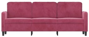 Sofá de 3 lugares veludo 180 cm vermelho tinto