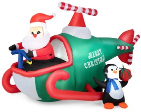 Decoração de Natal Insuflável Pai Natal Conduzindo um Helicóptero com Luzes LED e Ventilador para Jardim Interior