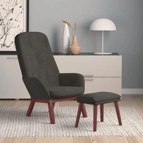 Cadeira de descanso com banco p/ pés veludo cinza-escuro