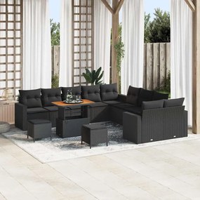 Conjunto de Sofá de Jardim vidaXL de 13 Peças com Almofadas Preto Polirattan Acácia
