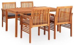 5 pcs conjunto de jantar exterior c/ almofadões acácia maciça