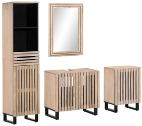 vidaXL 4 pcs conj. móveis p/ casa de banho madeira de mangueira maciça
