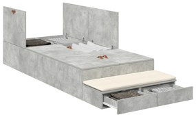 Cama de Armazenamento Cinza Concreto 90x190 cm