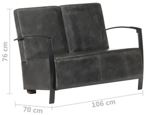 Sofá de 2 lugares couro genuíno cinzento envelhecido