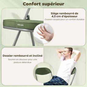 Conjunto de 4 cadeiras dobráveis (MESA NÃO INCLUIDA), cadeiras de jantar portáteis com assentos e encostos estofados em veludo canelado verde