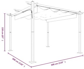 Gazebo de jardim com telhado retrátil 3x3 m antracite