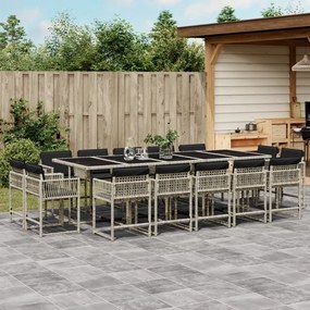 vidaXL 15 pcs conj. jantar jardim c/ almofadões vime PE cinzento-claro