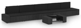6 pcs conjunto lounge de jardim c/ almofadões vime PE preto