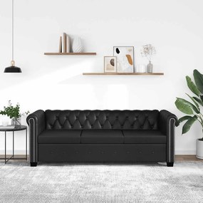 vidaXL Sofá Chesterfield de 3 lugares em couro artificial preto