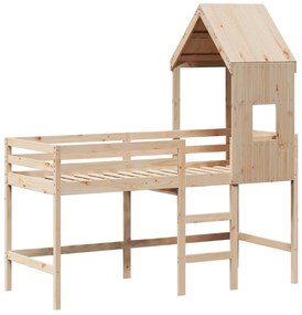 Cama alta c/ escada e telhado 80x200 cm pinho maciço
