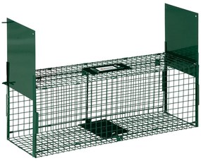 Outsunny Armadilha para Animais Vivos com Porta Gaiola de Captura com Alça de Transporte para Coelhos 80x25x30cm Verde Escuro | Aosom Portugal