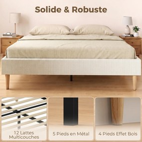 Estrutura de Cama de Casal, 191 x 142 x 31 cm (COLCHÃO NÃO INCLUIDO), Estofada em Veludo Cotelê, Creme