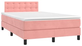 Cama box spring c/ colchão/LED 120x200 cm veludo rosa