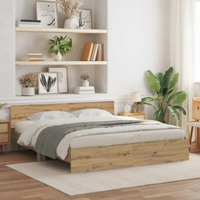 vidaXL Cama com cabeceira de carvalho artesanal – 180 x 200 cm, feita de madeira engineered.