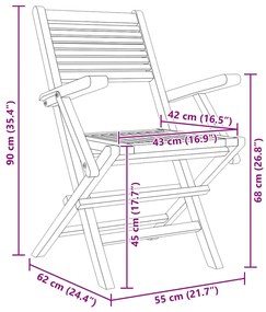 Cadeiras de jardim dobráveis 4 pcs 55x62x90 cm teca maciça