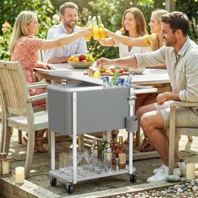 Carro Geleira de 56L com Rodas Prateleira Abre-Garrafas Coletor de Tampas Dreno e Pega para Jardim Festas 84x38x83 cm Cinzento