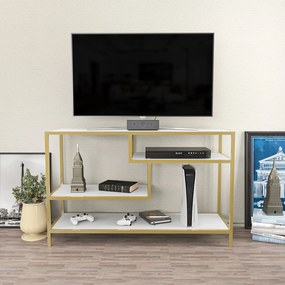 Móvel TV Robbins – Dourado e Branco – 120 cm x 39 cm x 75 cm