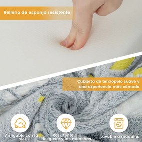 Sofá Infantil com Pufes Sofá Infantil Dobrável e Luminoso com Capa Removível e Lavável para Bebês 107 x 52 x 41,5 cm Cinza