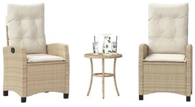 vidaXL 3 pcs conjunto bistrô com almofadões vime PE bege