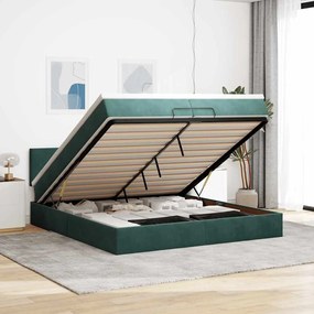 vidaXL Estrutura de cama otomana com colchão 200x200 cm verde escuro
