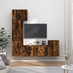 Conjunto móveis de TV 5 pcs madeira processada carvalho fumado