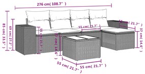 6 pcs conjunto de sofás jardim c/ almofadões vime PE castanho