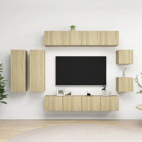 8pcs conjunto de móveis de TV derivados madeira carvalho sonoma