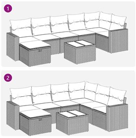 8 pcs conj. sofás jardim c/ almofadões vime PE cinzento-claro