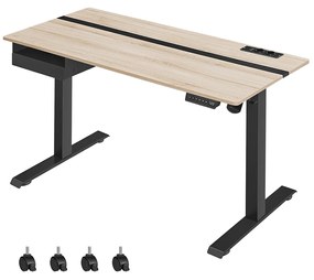 Secretária elétrica com altura ajustavel com 2 tomadas e 2 portas USB; e gaveta 60 x 140 x (72-120) cm greige-preto