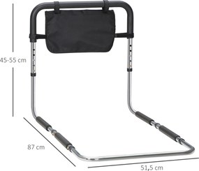 Barra de apoio para cama com barreira de segurança, proteção e pega ajustável em 5 alturas, com bolso de arrumação – 87 x 51,5 x 45-55 cm