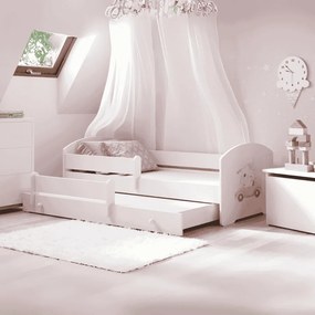 Cama infantil  dupla Luk 160x80 gato branca - colchão e estrado incluído
