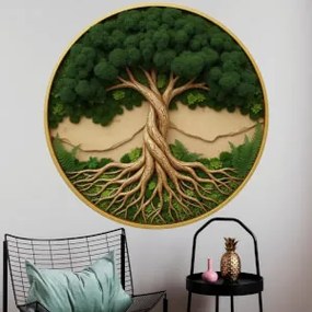 Autocolante circular Árvore da Vida Simbiose - Moldura dourada