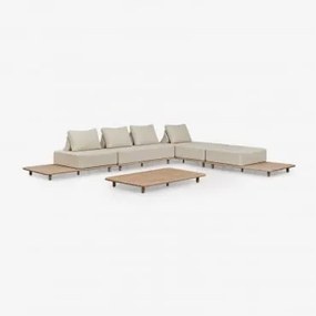 Conjunto De Jardim Com Sofá Chaise Longue Modular De 4 Peças Com Mesa Lateral E Mesa De Centro 160x95 Cm Em Acácia Portet Marrom Acácia Claro - Sklum