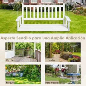 Banco de baloiço com 3 lugares 168 x 65 x 63 cm suspenso de madeira de choupo para jardim, Correntes ajustáveis Branco