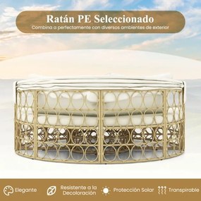 Cama redonda para Jardim exterior com toldo retrátil, assento seccional separado feito de vime PE com almofadas macias Bege