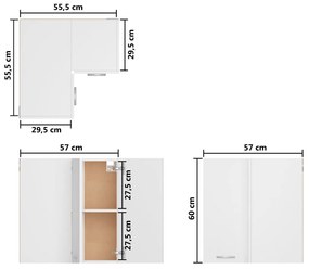 Armário de canto parede 57x57x60 cm contraplacado branco