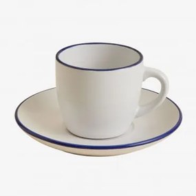 Pacote De 2 Xícaras De Café Em Grés Ronilena Com Pires, 22 Cl Azul Ken - Gardénia Branco - Sklum