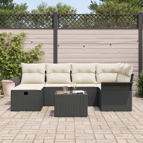 Conjunto de Sofá de Jardim de 7 Peças com Almofadas Preto Rattan Polím