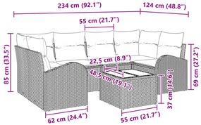 Conjunto de Sofá de Jardim de 7 Peças com Almofadas Bege Rattan Sintét