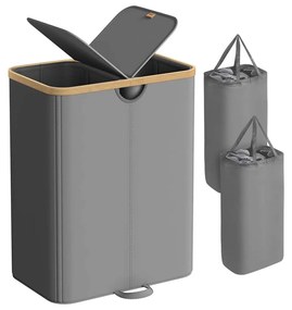 Cesto para roupa suja com duas divisões e tampa 52 x 38,5 x 75 cm cinzento + bege natural