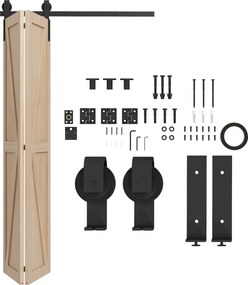 Kit de Ferragens 4FT/122CM  para Porta Deslizante (NÃO INCLUIDA) Dobrável para 2 Portas com Trilho para Celeiro Preto