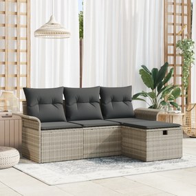 Conjunto de Sofá de Jardim de 4 Peças com Almofadas Cinza Claro de Rat