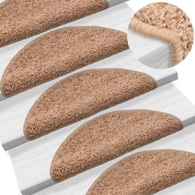 vidaXL Tapetes de escada 10 peças 65x21x4 cm bege semicircular grande