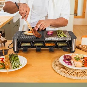 Máquina de raclette Cheese&Grill 16000 Inox Mixgrill para 8 pessoas com grill de 1400 W. Com estrutura de design com acabamentos em aço inoxidável e d