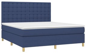 Cama box spring c/ colchão e LED 180x200 cm tecido azul