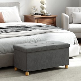 Banco de Armazenamento Dobrável Capacidade de 67 L  Estofado em Veludo Carga 120 kg 76x38x38 cm Cinza